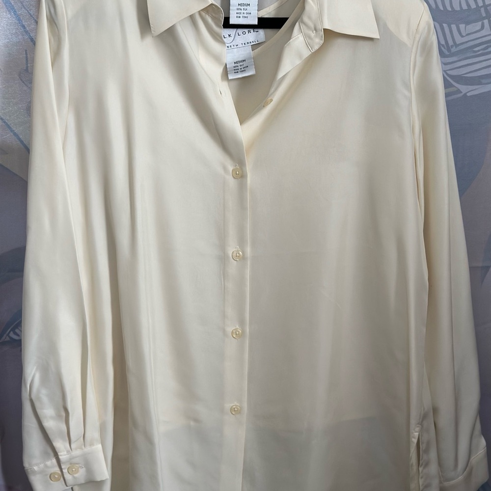 👚Beth Terrell 100% Silk Lore Pearl Blouse 2-Pc Set | Size M | NWOT